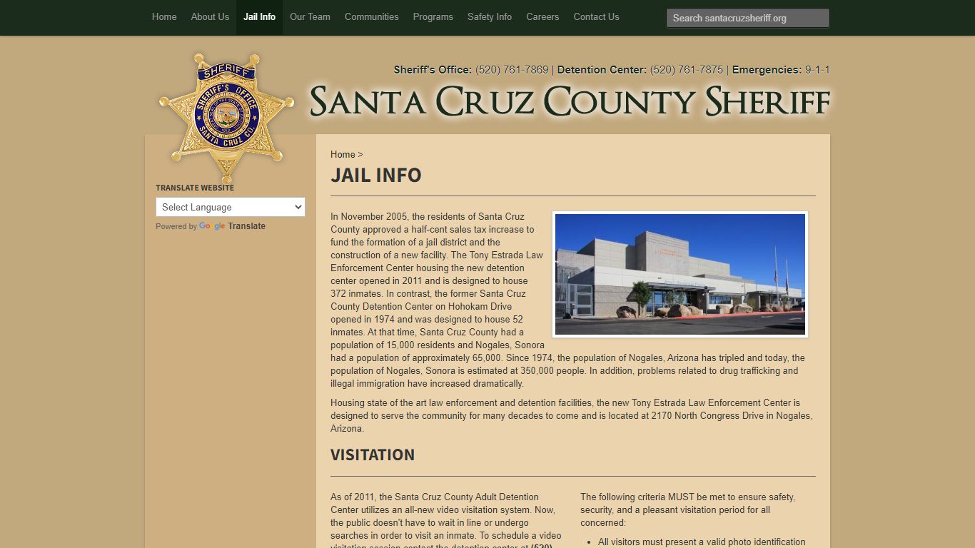 Jail Info :: Santa Cruz County Sheriff - Santa Cruz, AZ